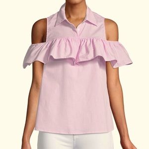 MICHAEL KORS coral cold shoulder stripe ruffle top